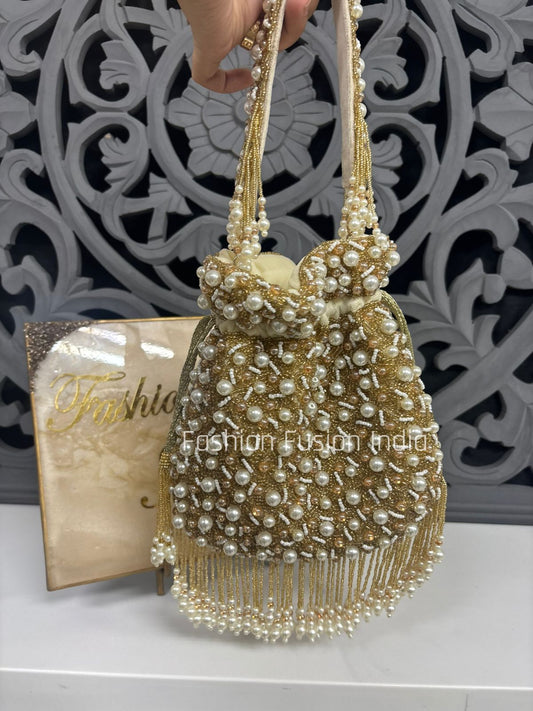 Premium Gold Pearl Handcrafted Potli Bag