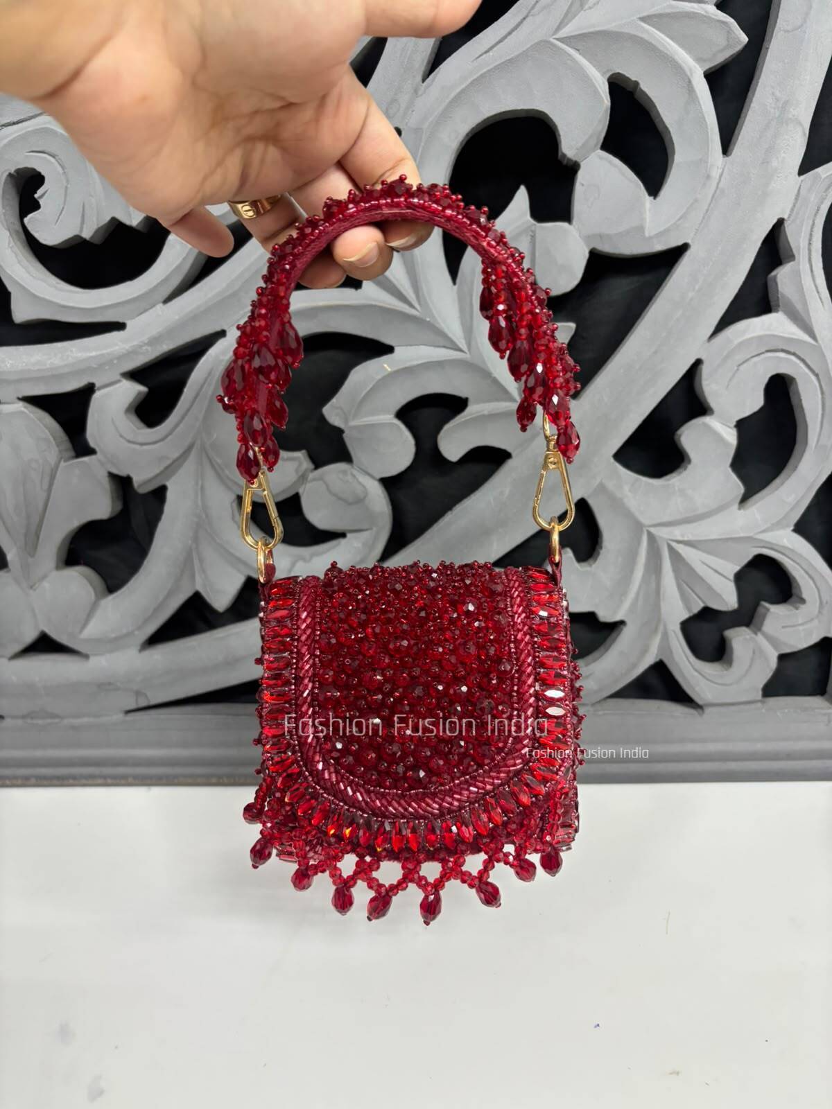 Red Crystal Embellished Clutch Bag
