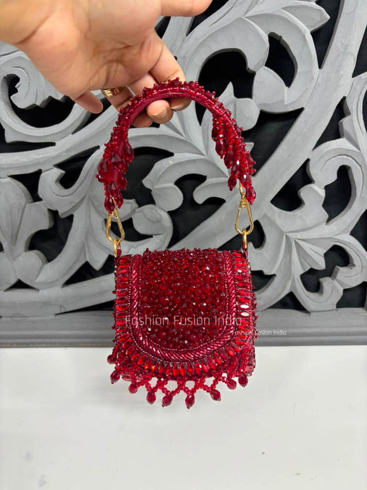 Red Crystal Embellished Clutch Bag