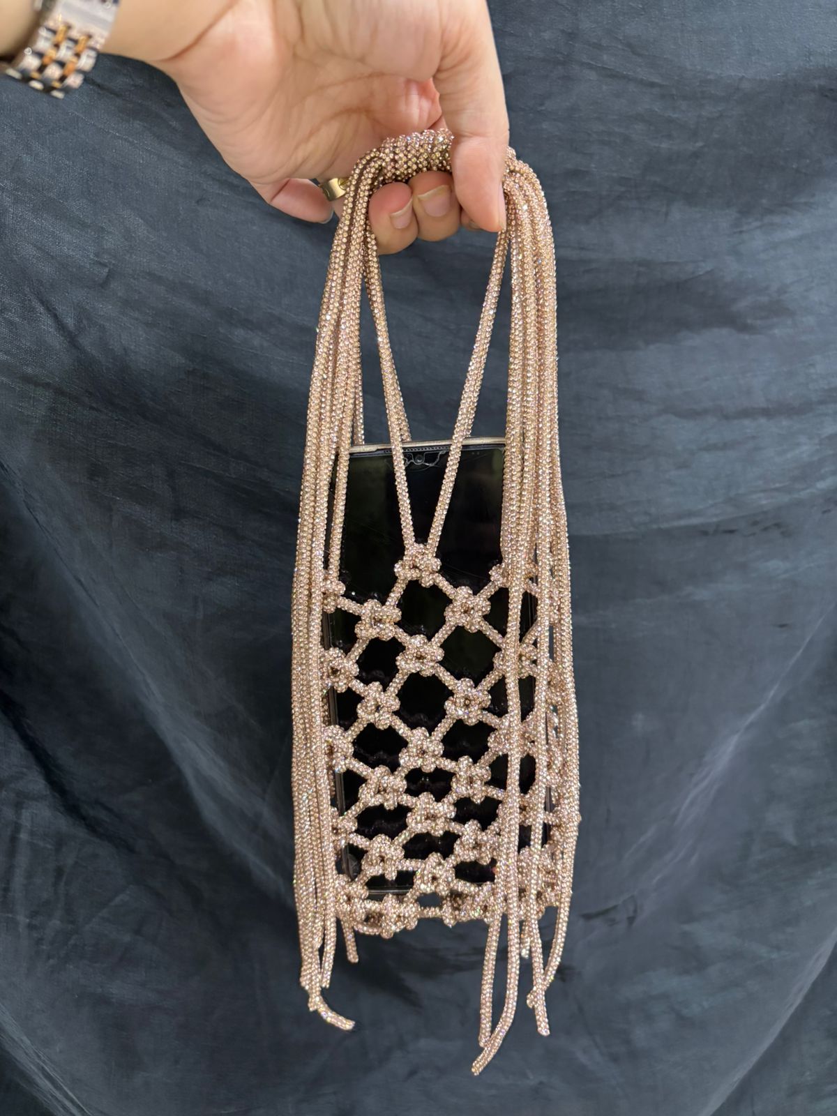 Rose Gold Rhinestone Mobile Sling Bag for Women