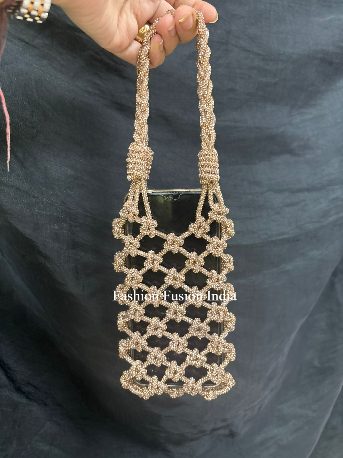 Rose Gold Rhinestone Mobile Sling Bag | Fashion Fusion India