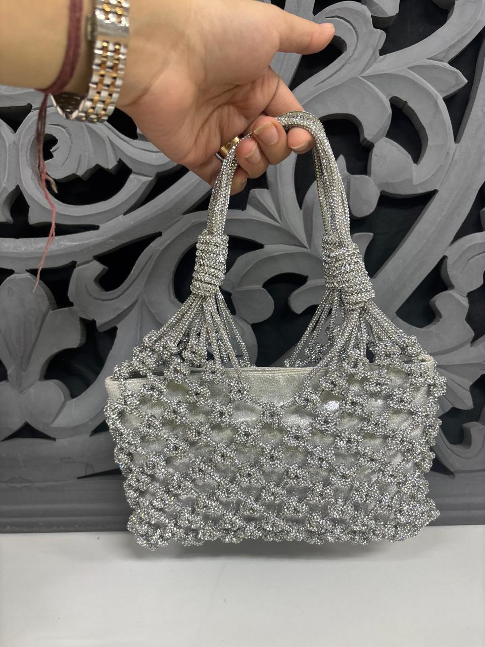 Silver Rhinestone Designer Handbag for Women
