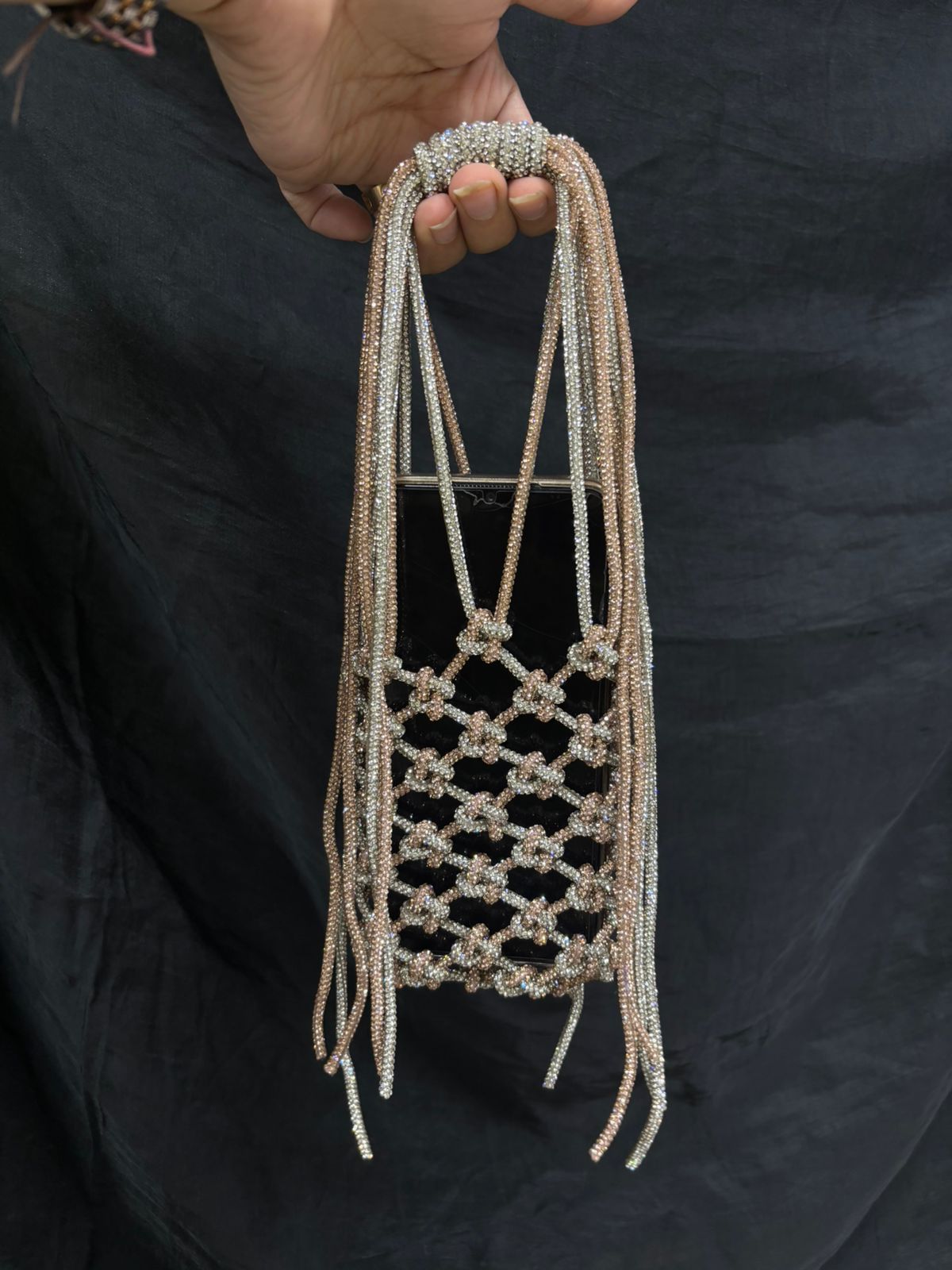 Silver & Rose Gold Rhinestone Mobile Sling Bag