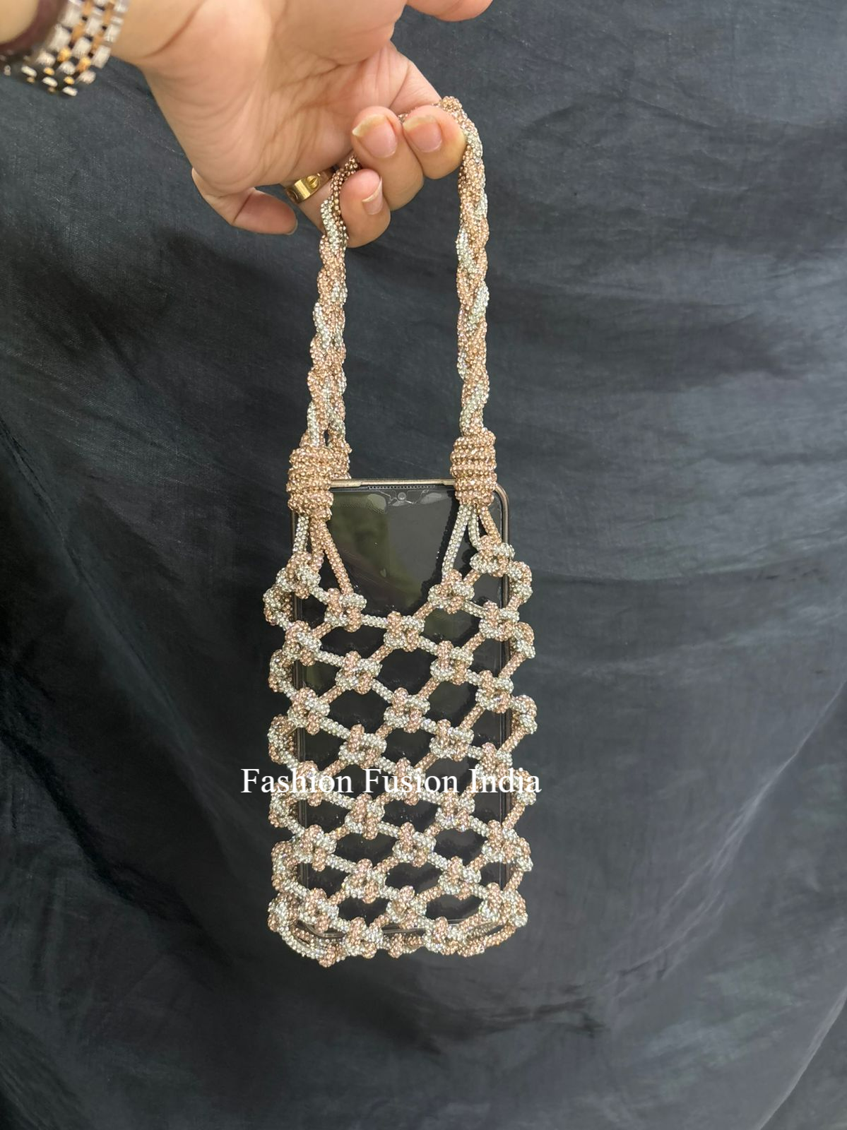 Silver & Rose Gold Rhinestone Mobile Sling Bag | Fashion Fusion India