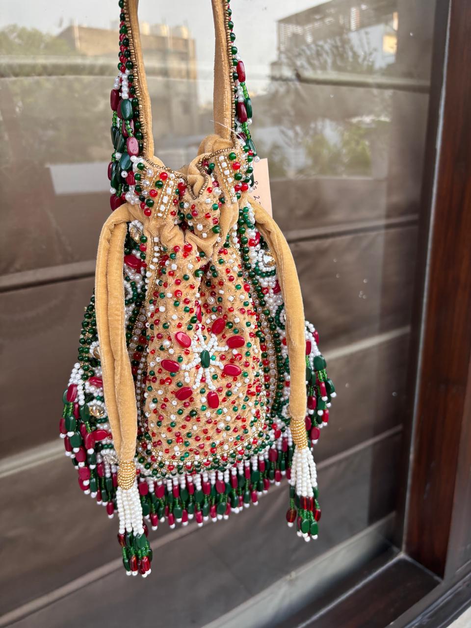 Velvet Multicolor Beaded Potli Bag – Handmade Bridal & Festive Wedding Clutch | Fashion Fusion India