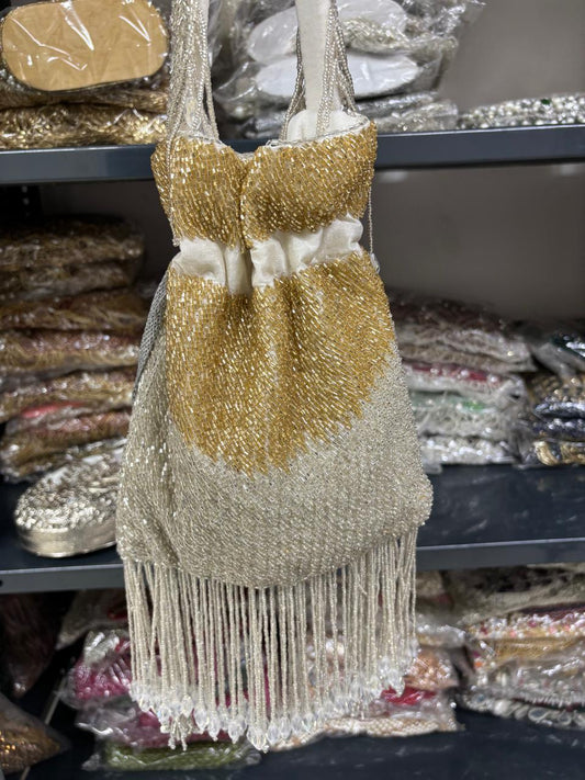 Beaded Fringe Potli Bag – Handmade Dual Tone Designer Bridal & Party Purse by Fashion Fusion India