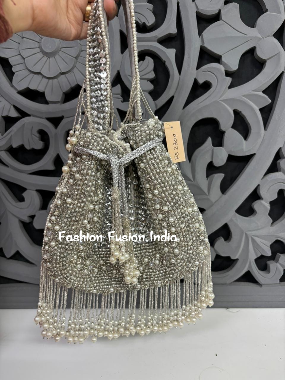 Pearl Beaded Potli Bag – Handcrafted Bridal & Festive Purse by Fashion Fusion India
