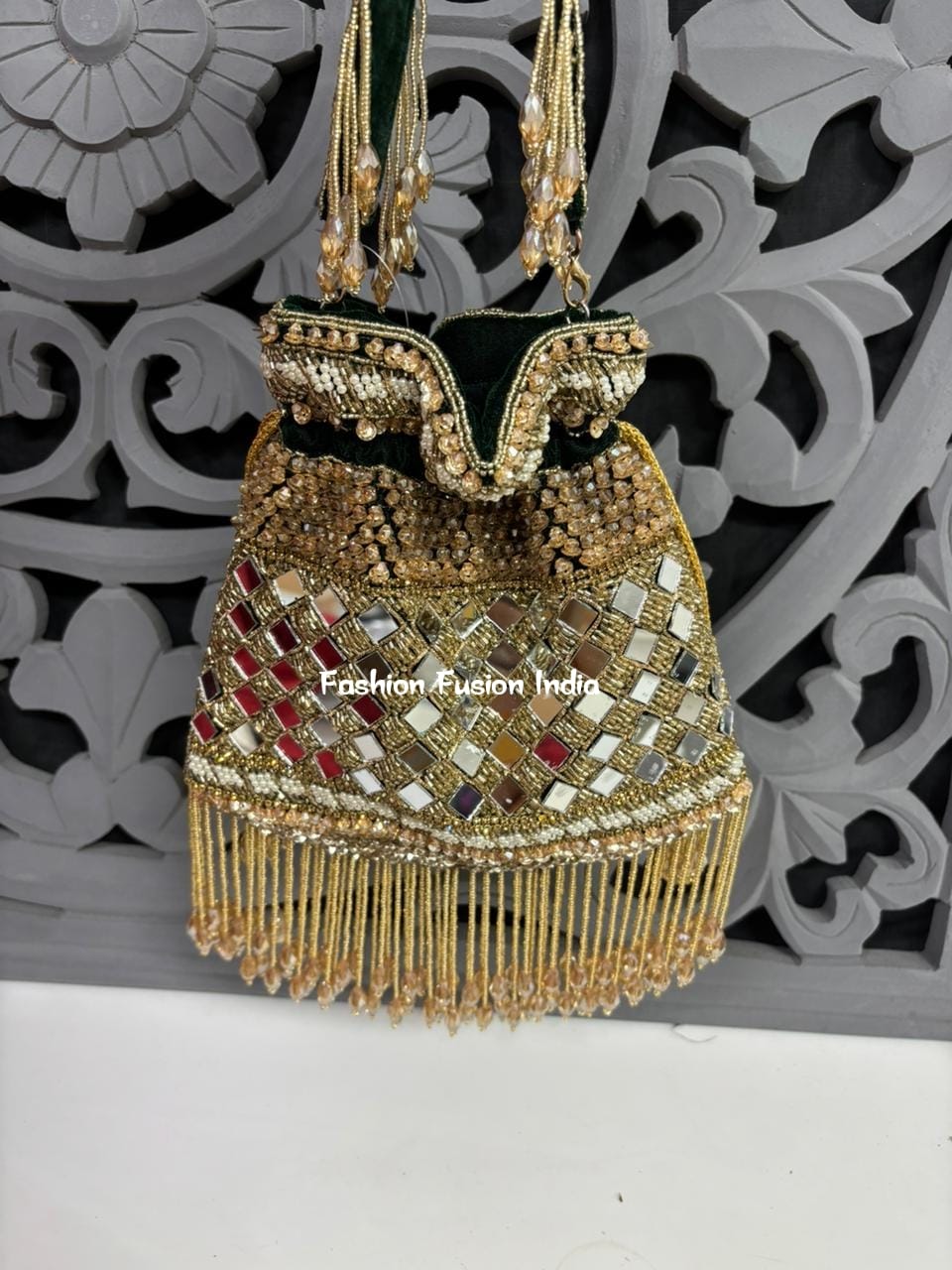 Designer Mirror Work Potli Bag – Handcrafted Bridal & Festive Purse by Fashion Fusion India