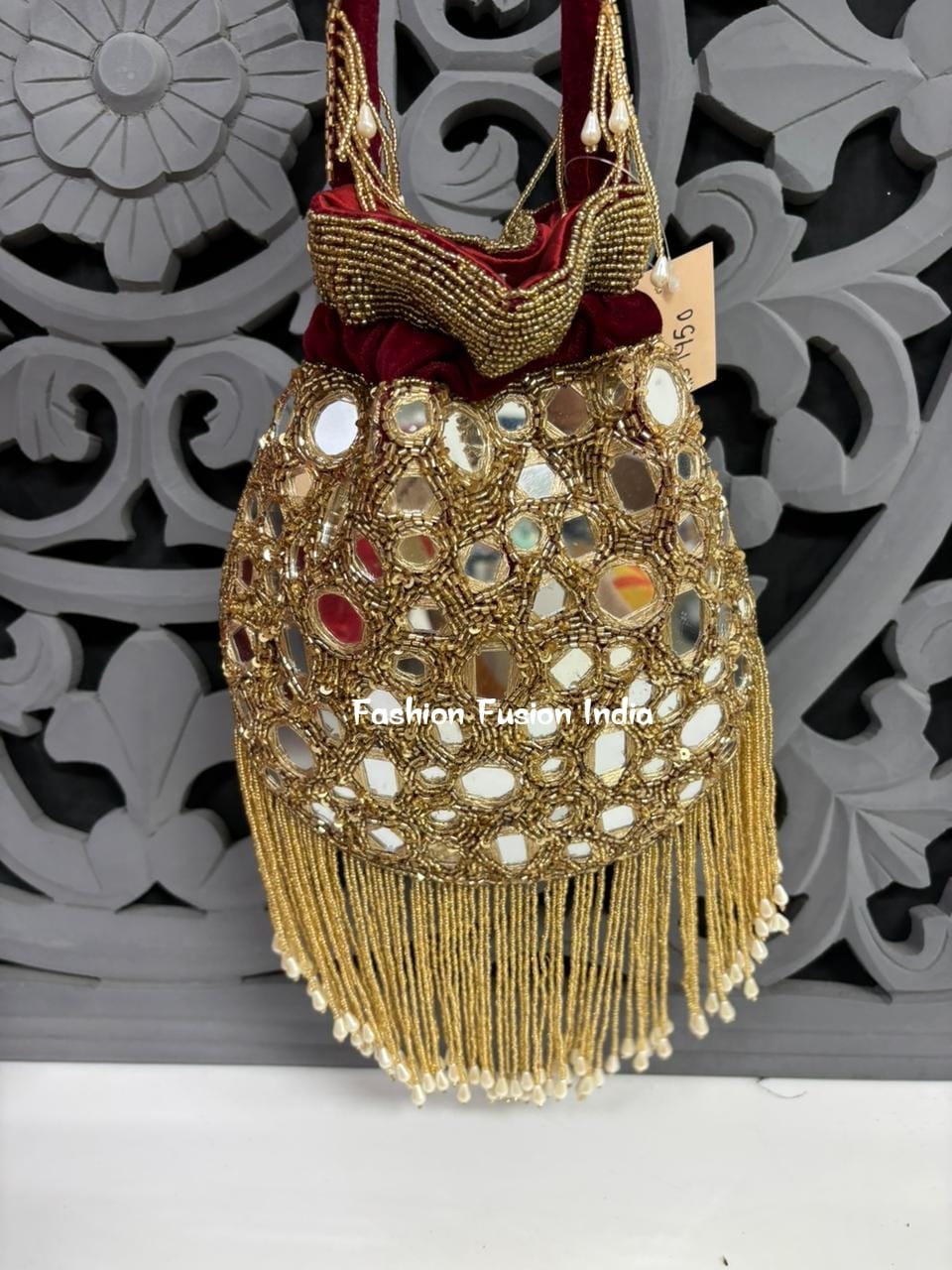 Mirror Work Potli Bag – Handcrafted Beaded & Embroidered Bridal Purse by Fashion Fusion India