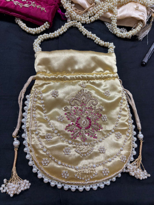 Artisan Handcrafted Pearl Work Potli – Luxury Bridal & Wedding Ethnic Clutch | Fashion Fusion India