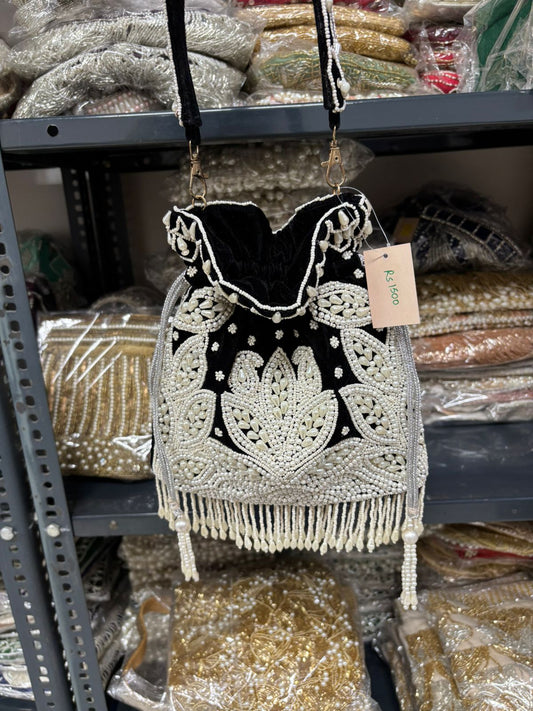 Hand Embroidered Pearl Work Bridal Potli Bag – Luxury Wedding & Festive Clutch | Fashion Fusion India