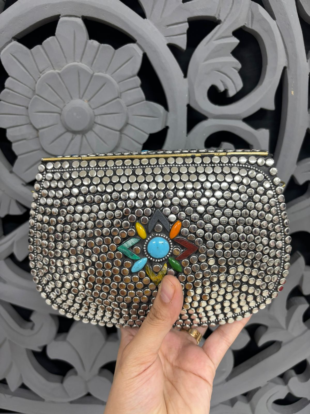Multicolour Oxidised Floral Mosaic Clutch – Handcrafted Ethnic Statement Bag | Fashion Fusion India