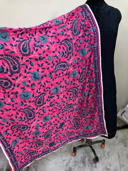 Pink Kashmiri Style Embroidered Dupatta By Fashion Fusion India
