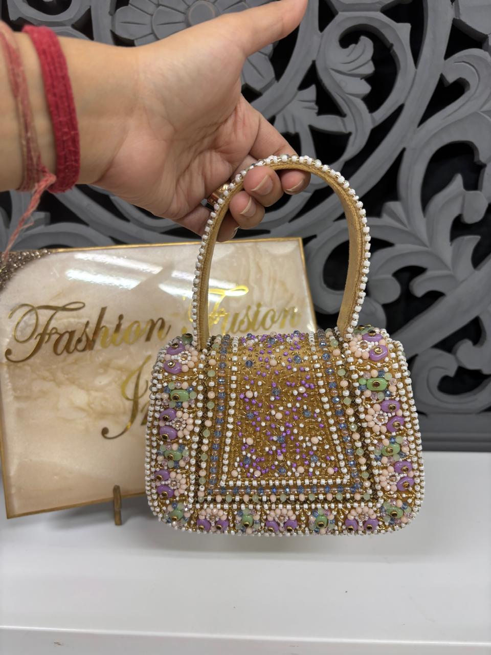 Designer Beaded Flap Clutch Bag for Weddings & Festive Occasions