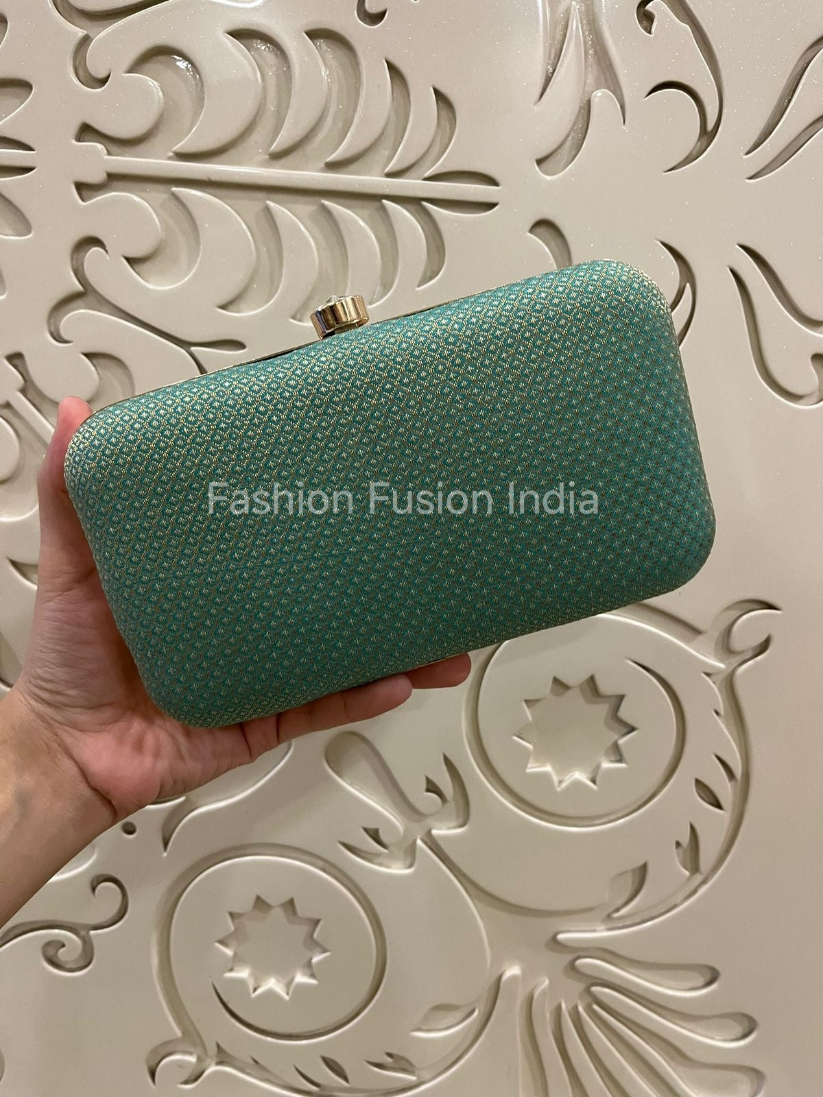 Green Textured Clutch Bag
