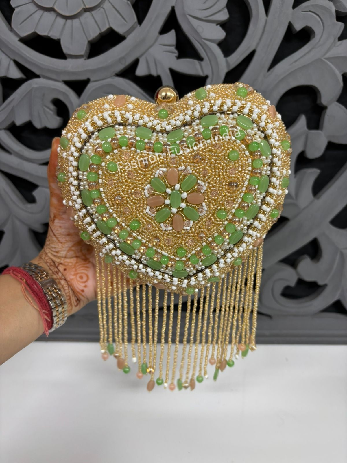 Embellished Heart Clutch Bag