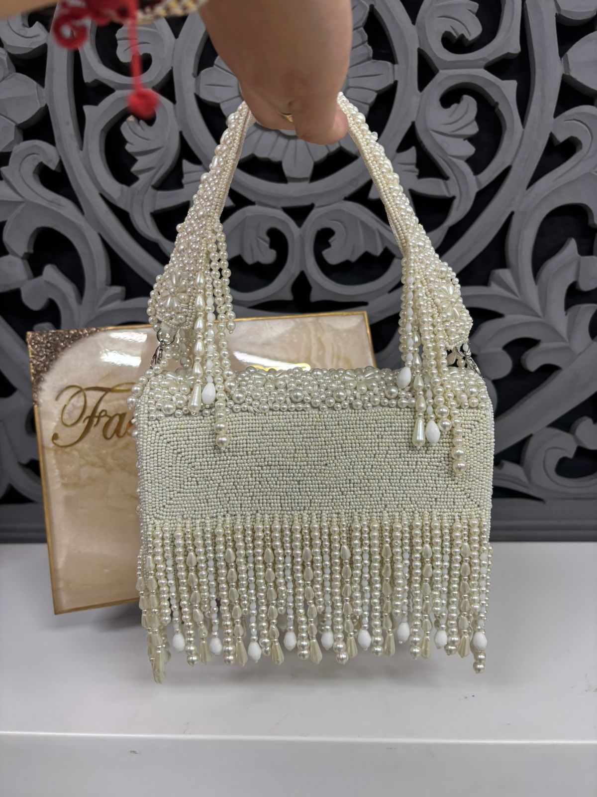 White Pearl Floral Handbag