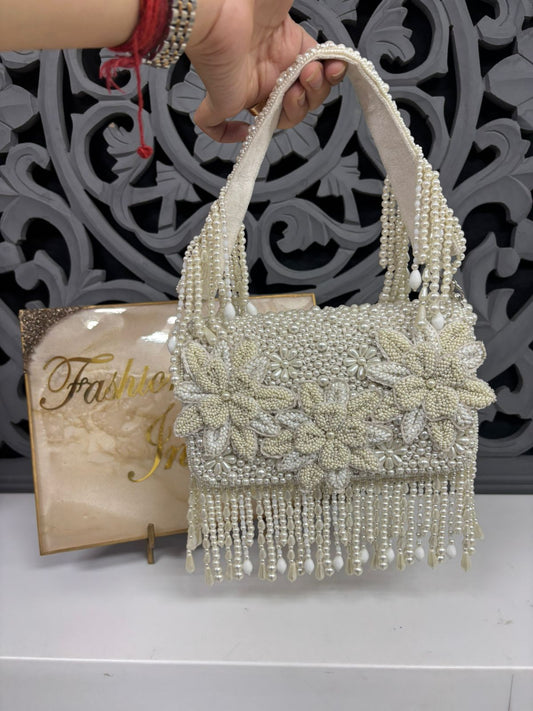 White Pearl Floral Handbag
