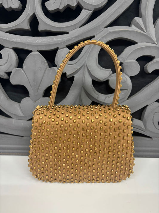 Camel Gold Studded Flap Bag