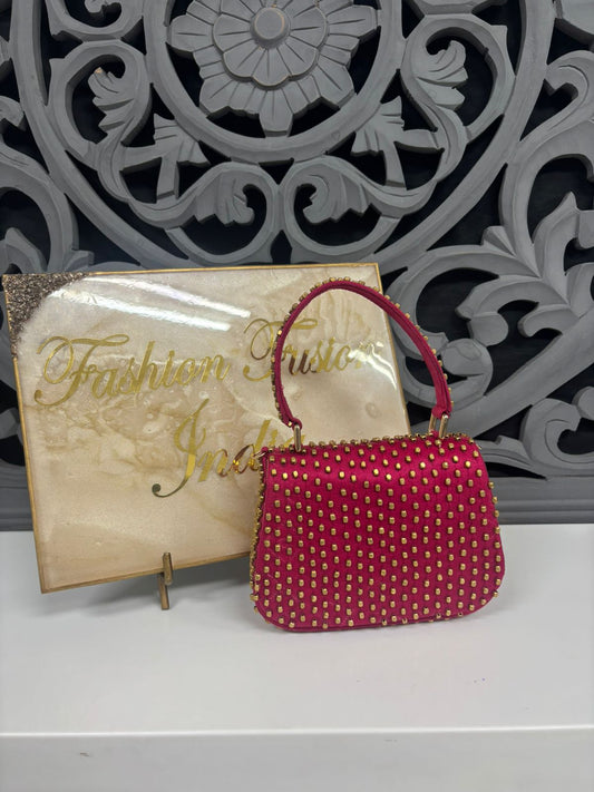 Hot Pink Gold Studded Flap Bag