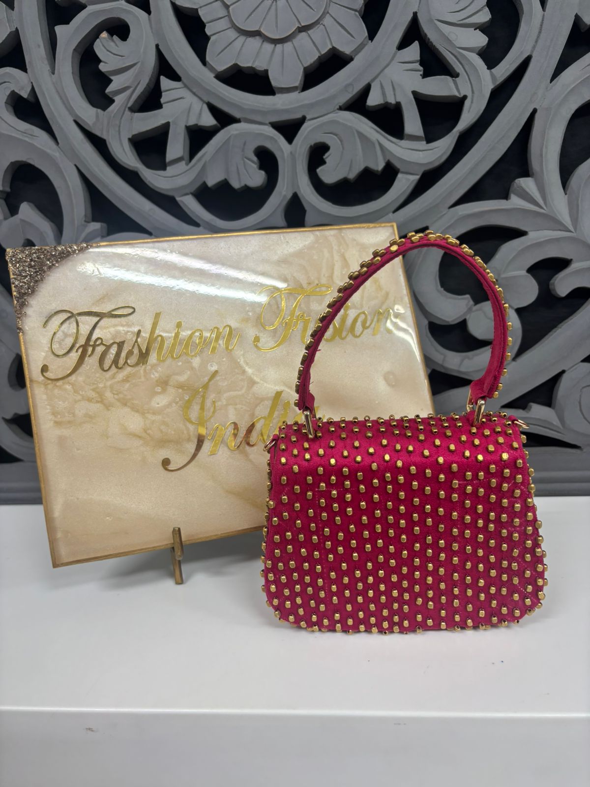 Hot Pink Gold Studded Flap Bag