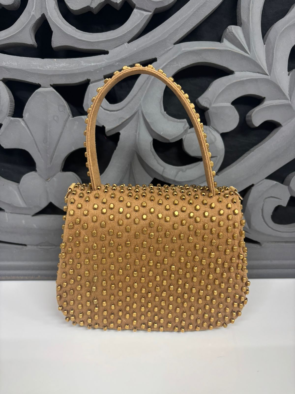 Camel Gold Studded Flap Bag