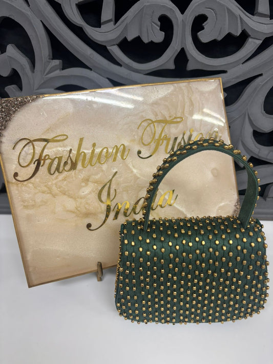 Green Gold Studded Flap Bag