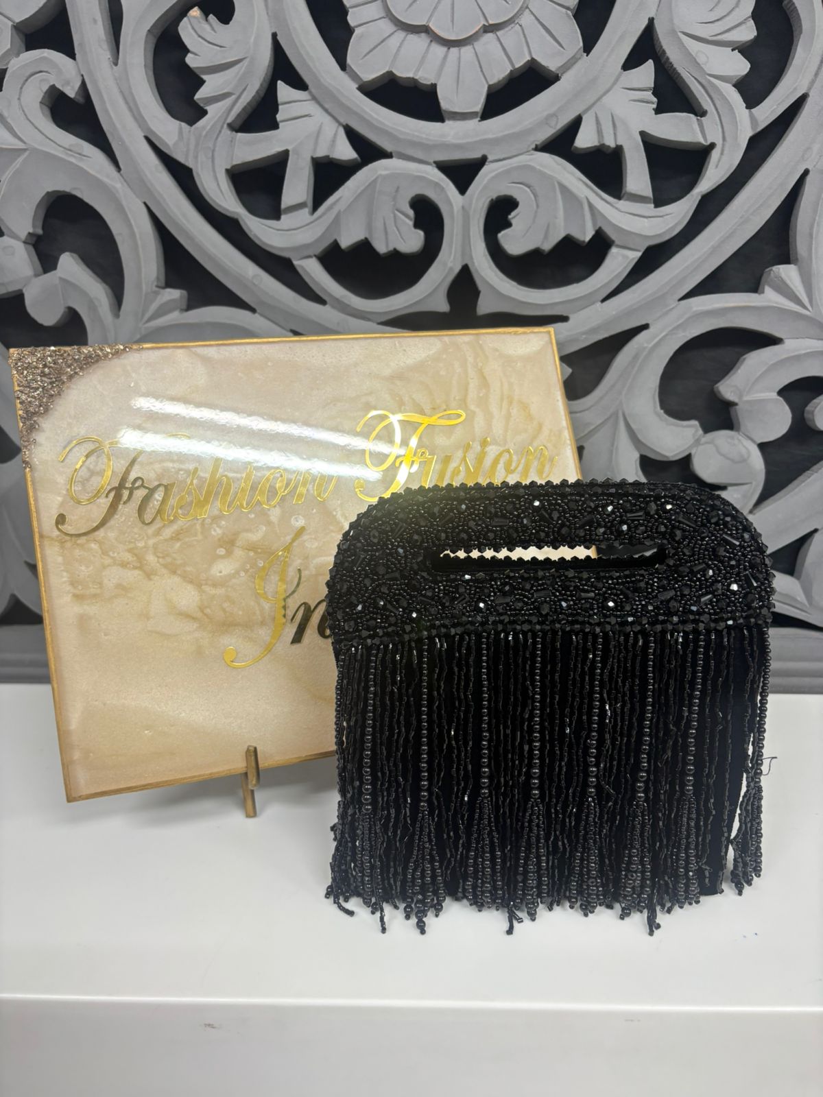 Black Moti Fringe Party Clutch