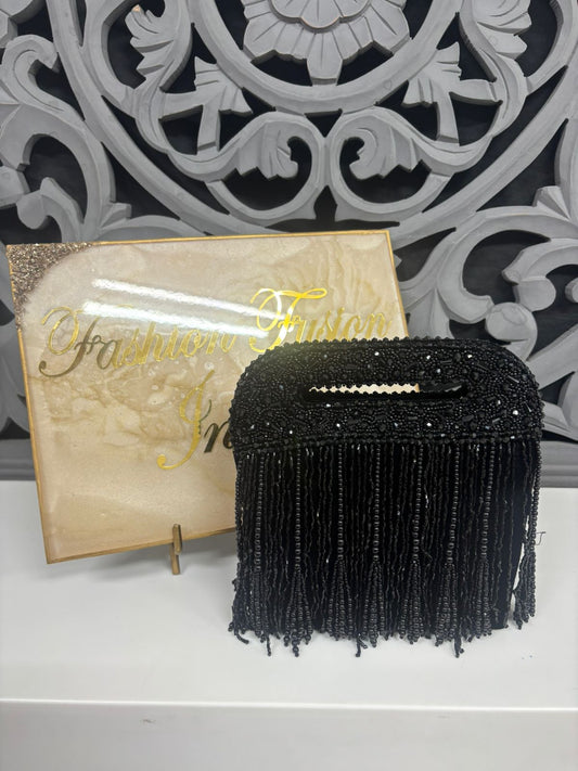 Black Moti Fringe Party Clutch