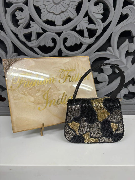 Black Gold Beaded Flap Bag