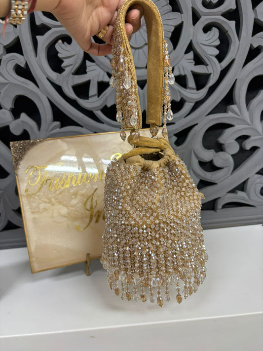 Golden Crystal Velvet Potli Bag