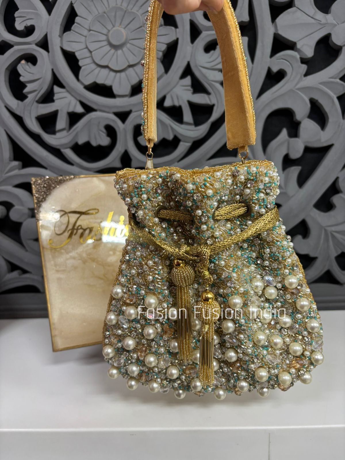Golden Pearl Handcrafted Potli Bag |  Potli Bags For Ladies For Wedding