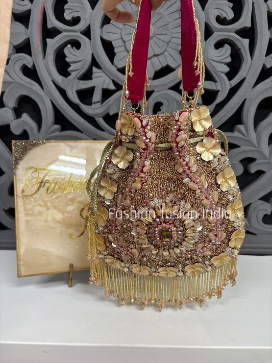 Embellished Hot Pink Handcrafted Potli Bag | Wedding & Festive Collection