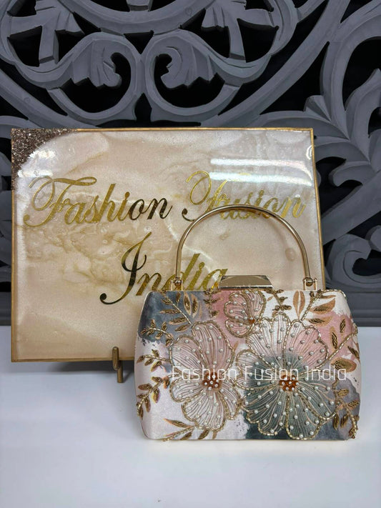 Handcrafted Floral Pearl Clutch Bag | Elegant Wedding & Party Handbag for Women