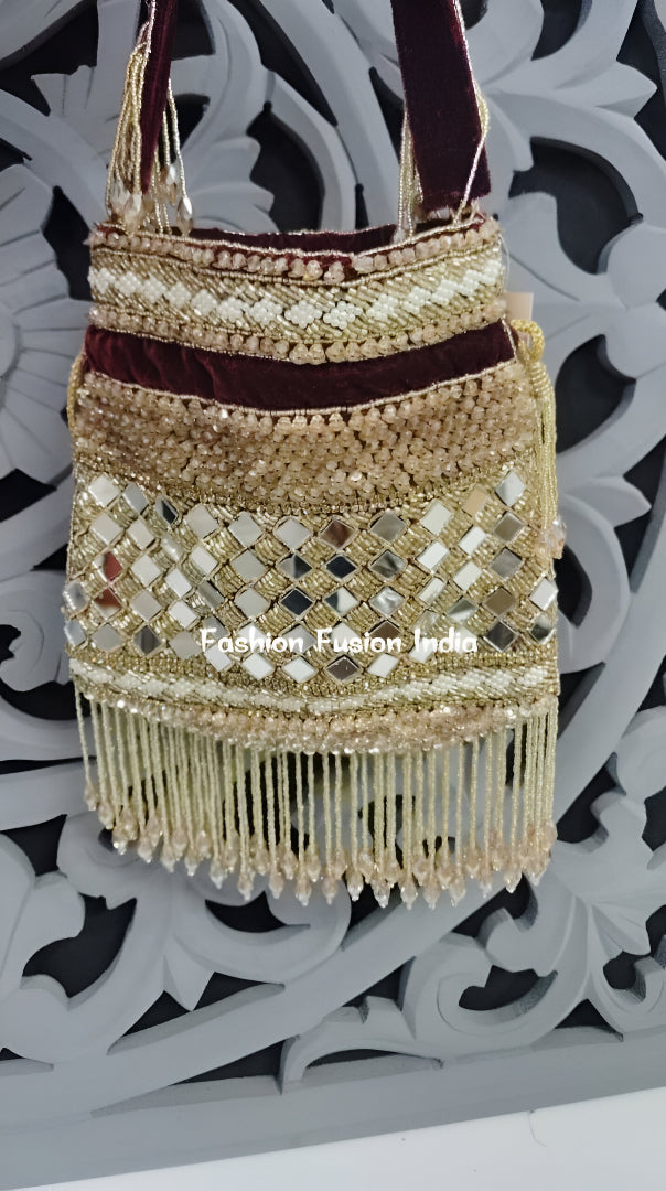 Designer Mirror Work Potli Bag – Handcrafted Bridal & Festive Purse by Fashion Fusion India