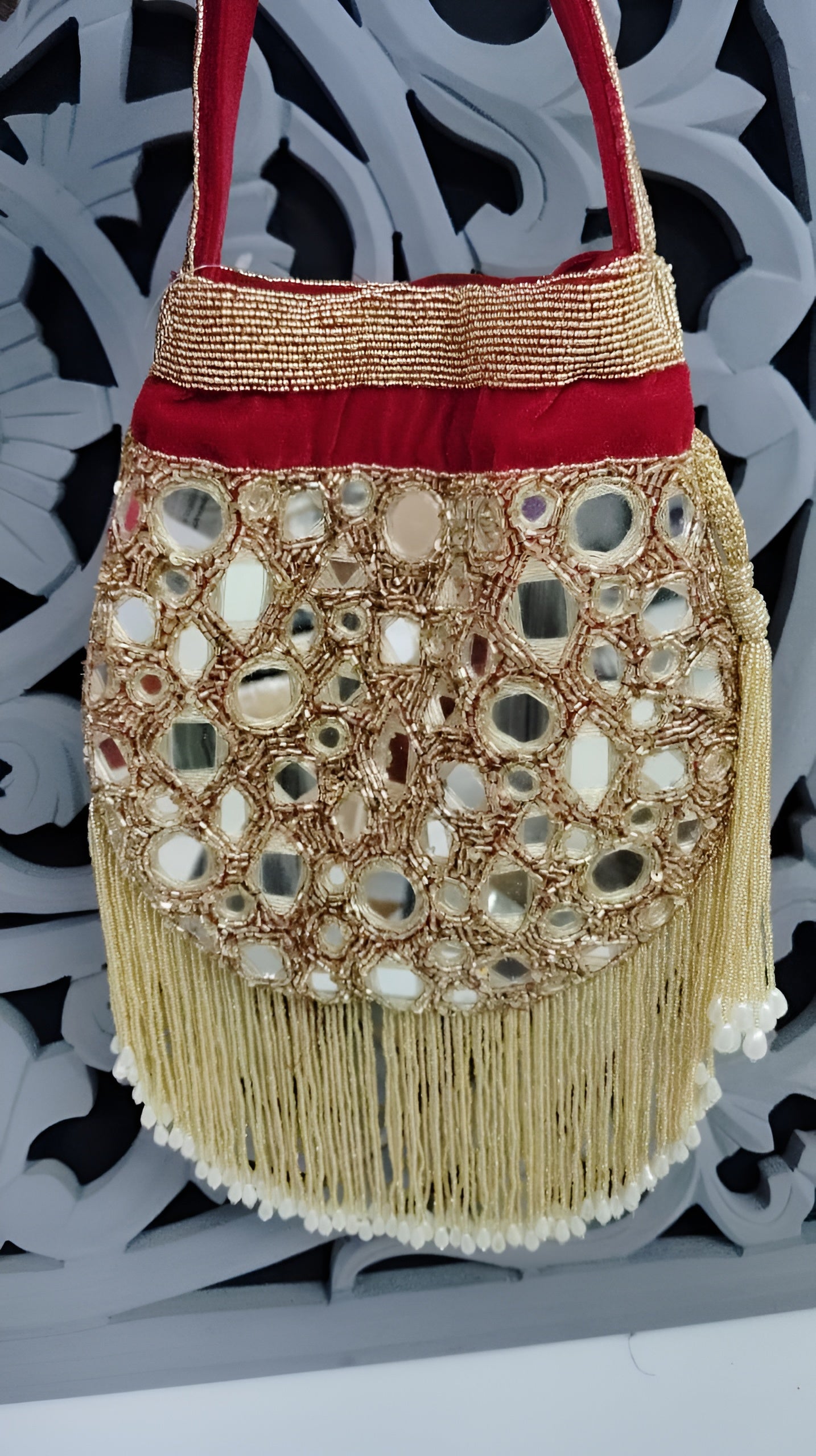Mirror Work Potli Bag – Handcrafted Beaded & Embroidered Bridal Purse by Fashion Fusion India