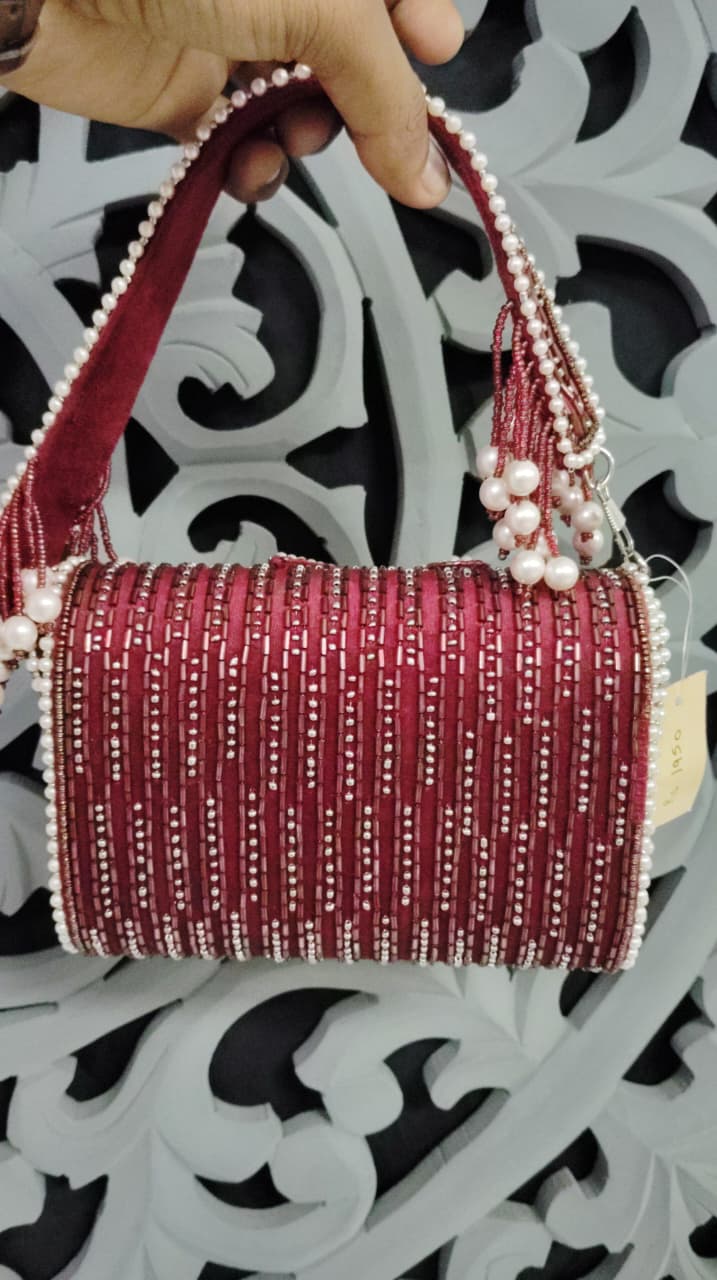 Pearl Beaded Clutch Bag – Handcrafted Bridal & Festive Purse by Fashion Fusion India