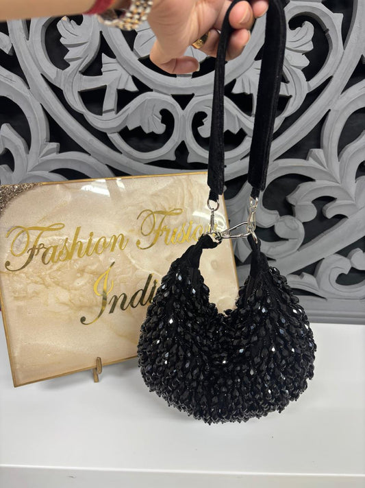 Black Crystal Fringe Clutch Bag