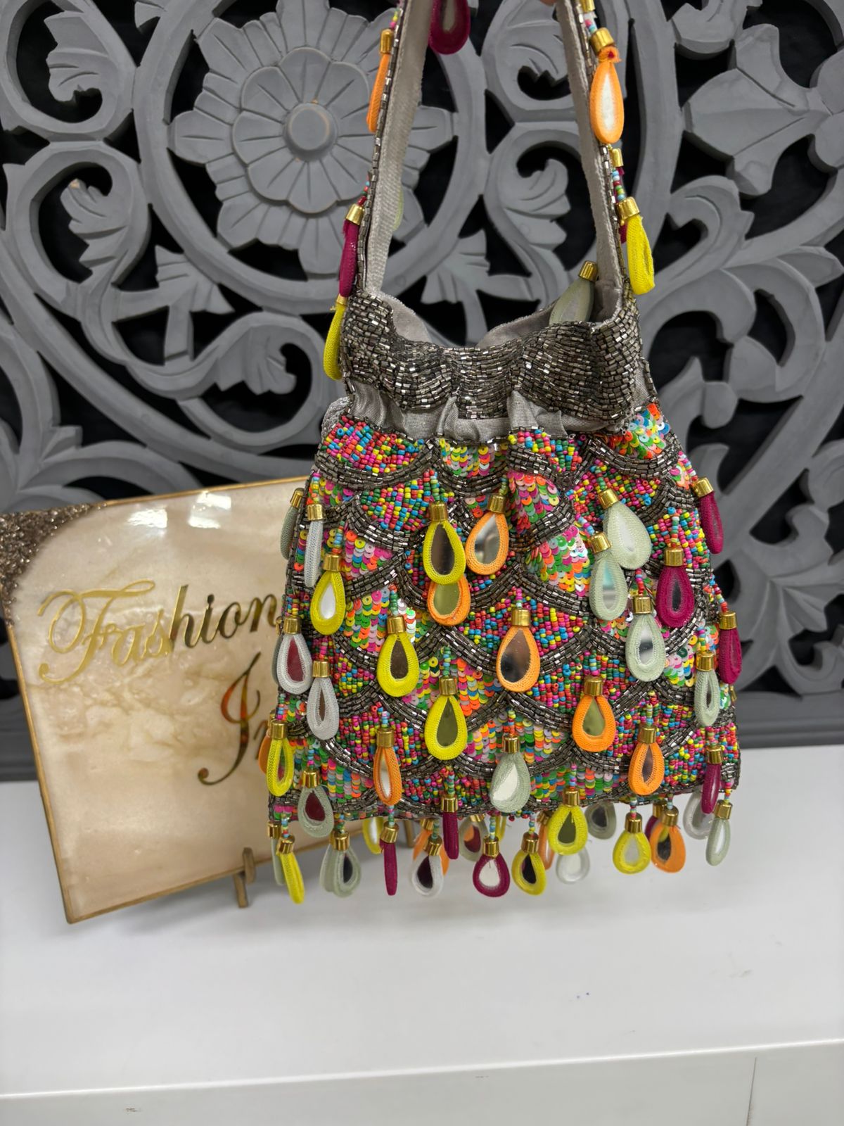 Multicolor Beaded Fringe Potli Bag – Designer Festive & Party Wear Ethnic Clutch | Fashion Fusion India