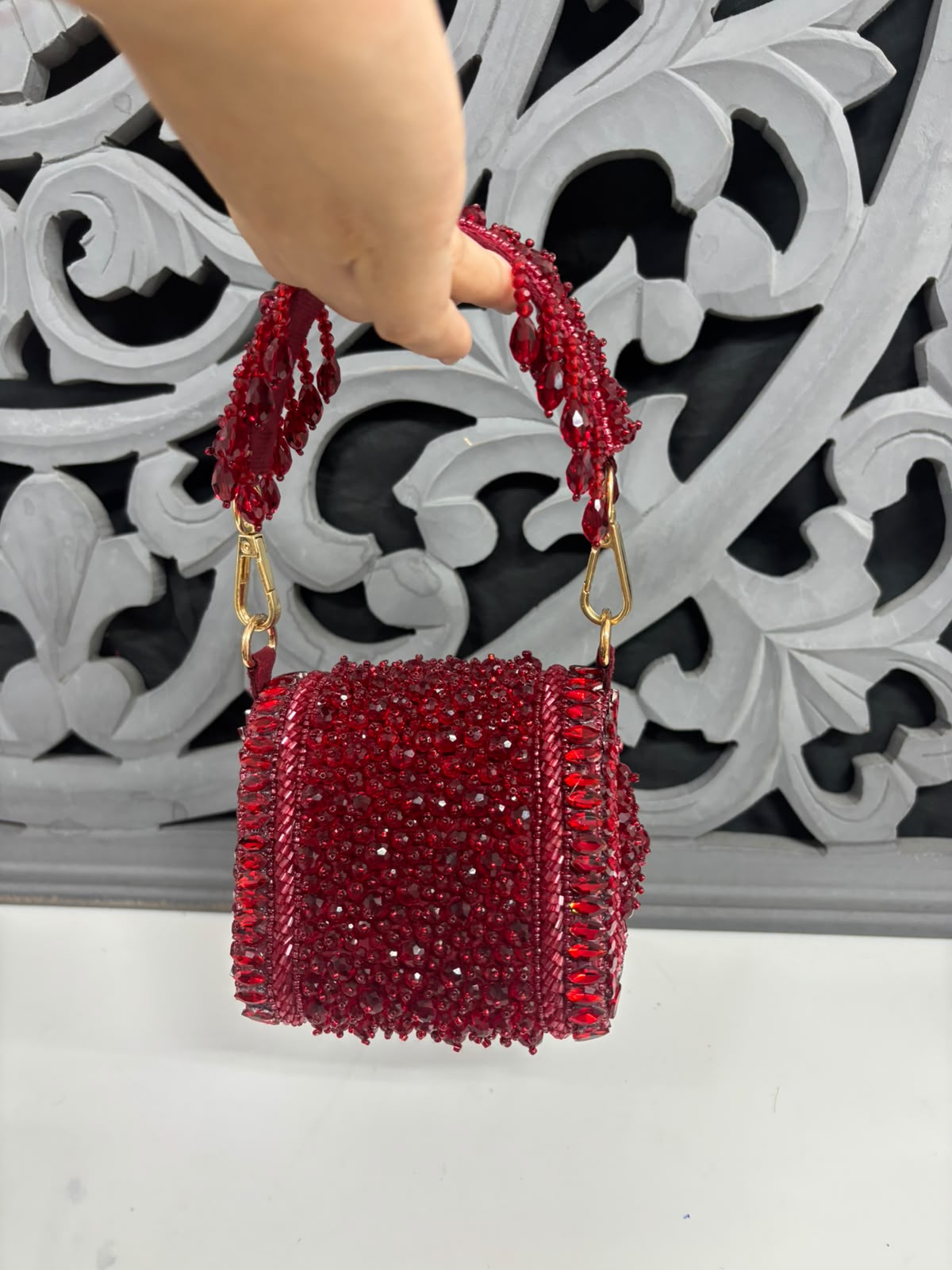 Red Crystal Embellished Clutch Bag | Luxury Party Evening Bag