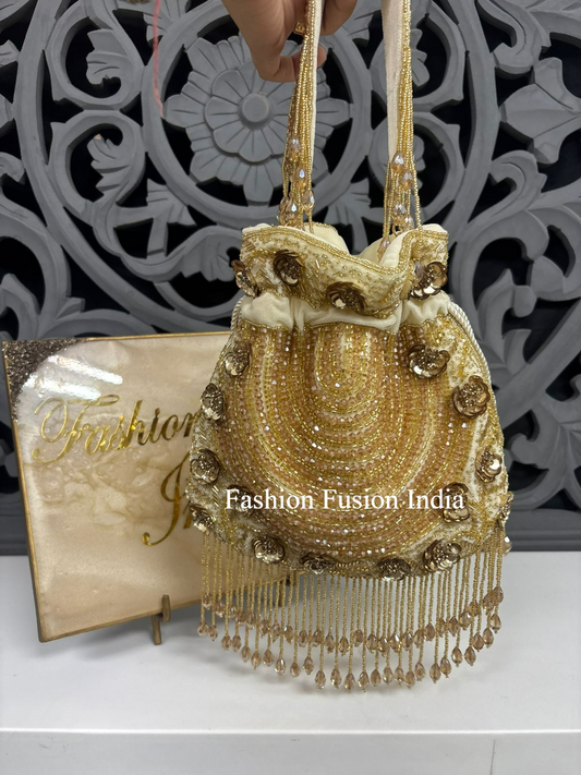 White Pearl Crystal Bridal Potli Bag