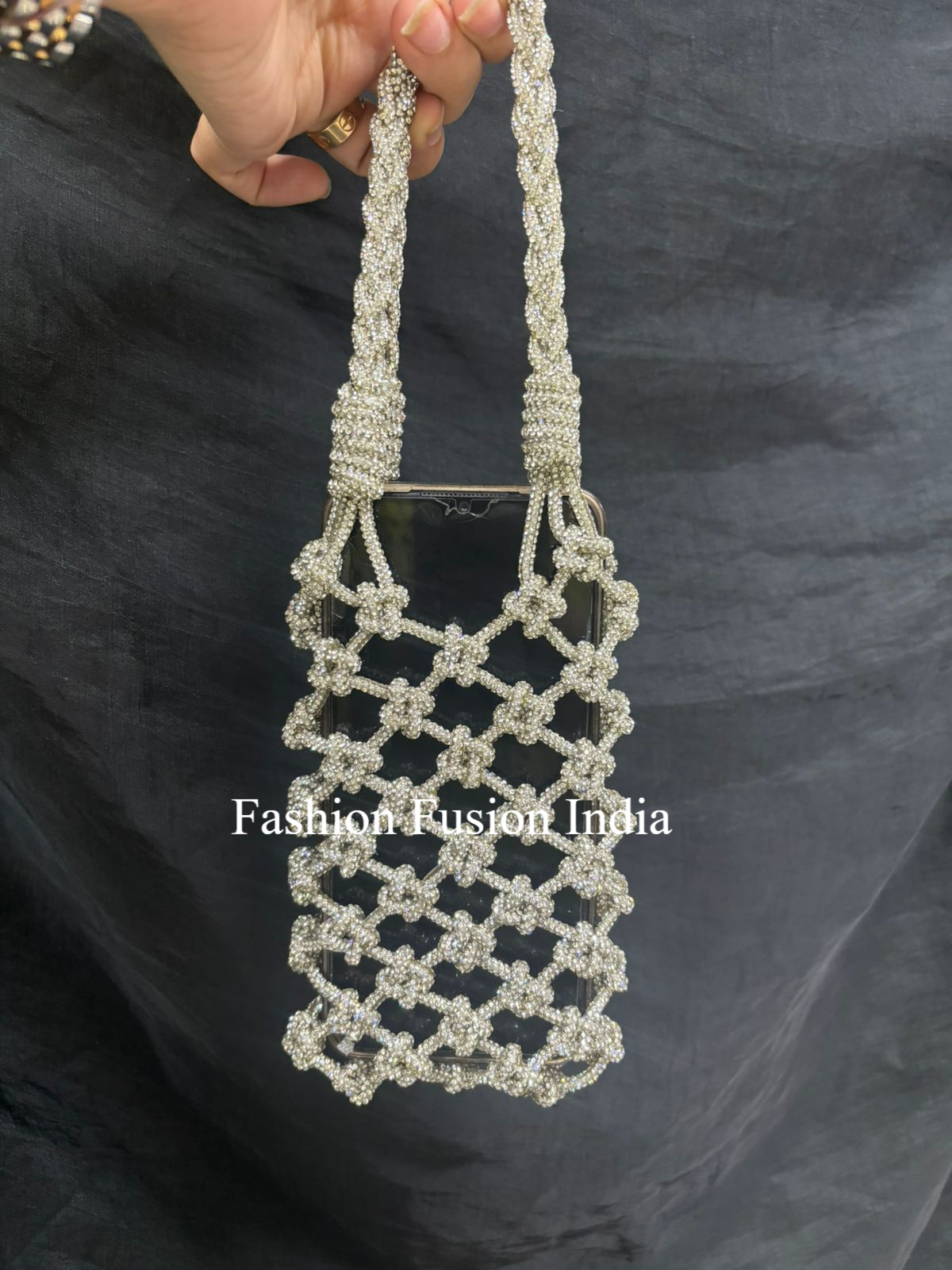 Silver Rhinestone Mobile Sling Bag | Fashion Fusion India